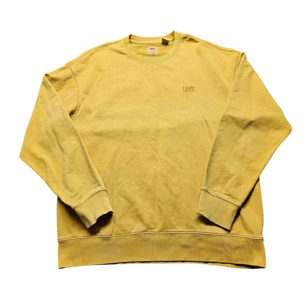 Levis Mens Relaxed Fit Crewneck Sweatshirt Mustard‎ Yellow Embroidered Logo L